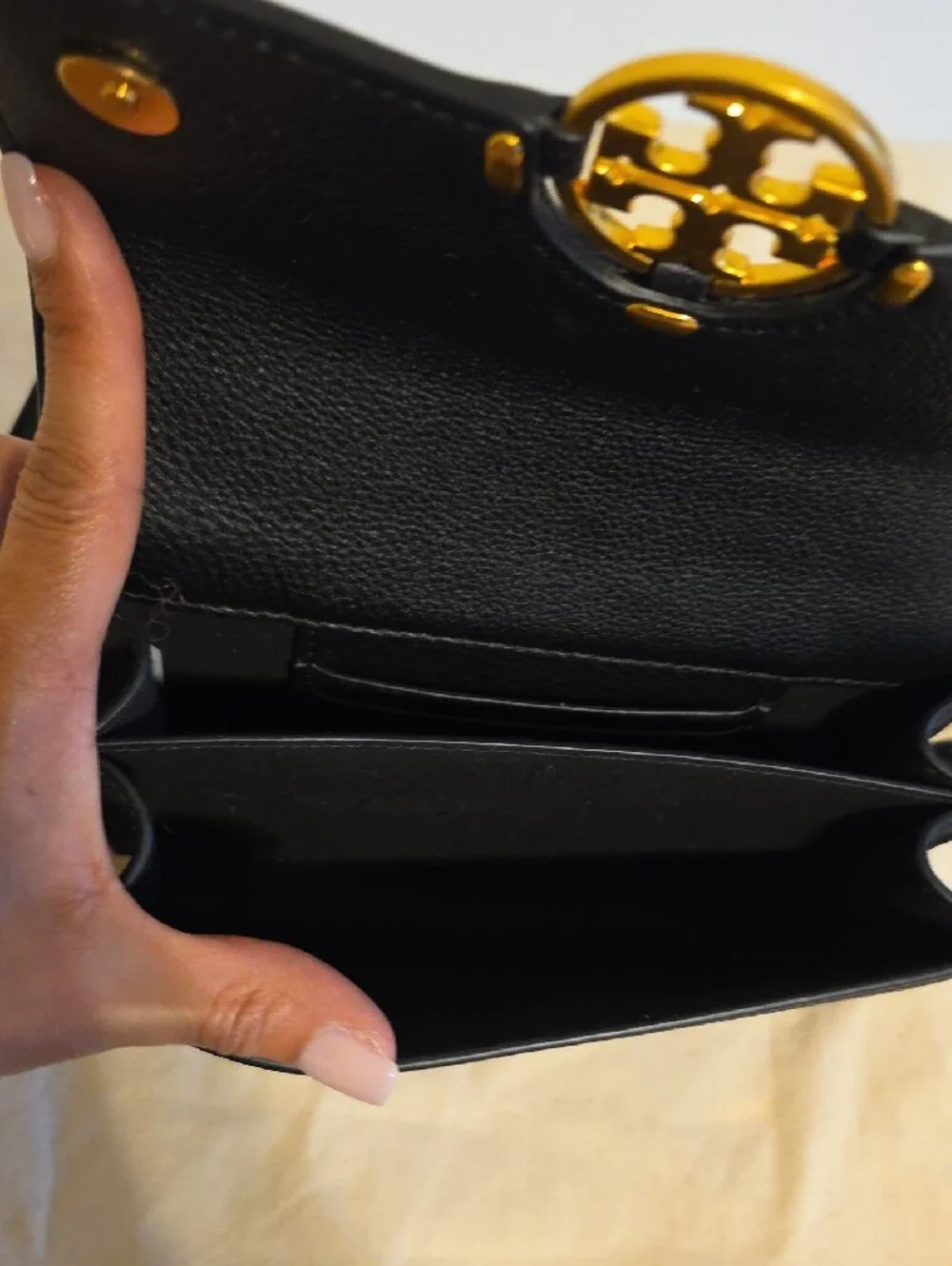 Tory Burch Black Leather Crossbody with Gold Logo Emblem